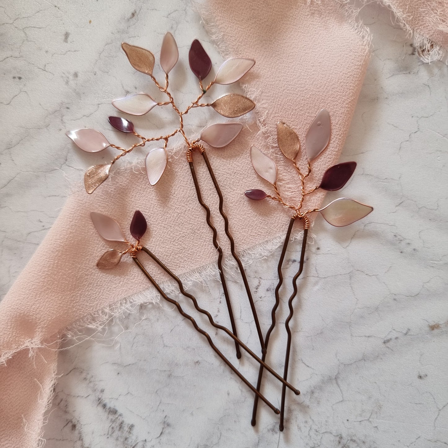 Enchanted Glass Hairpins Set of 3 in Rose Gold