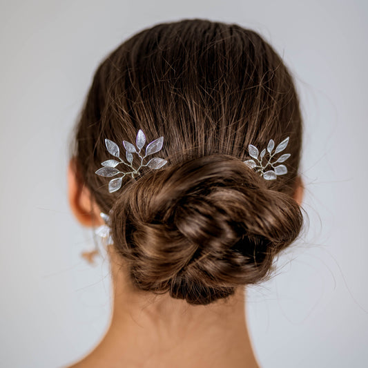 Enchanted Glass Hairpins Set of 3 in Silver