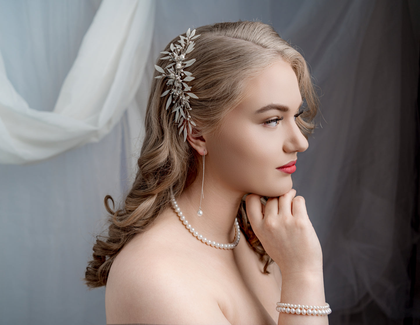 Pearl Drop Chain Earrings