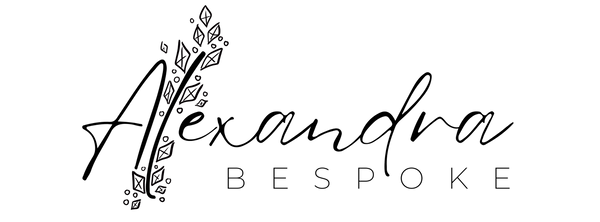 Alexandra Bespoke logo. the words "Alexandra Bespoke" with crystals and pearls branching from the letter "L"