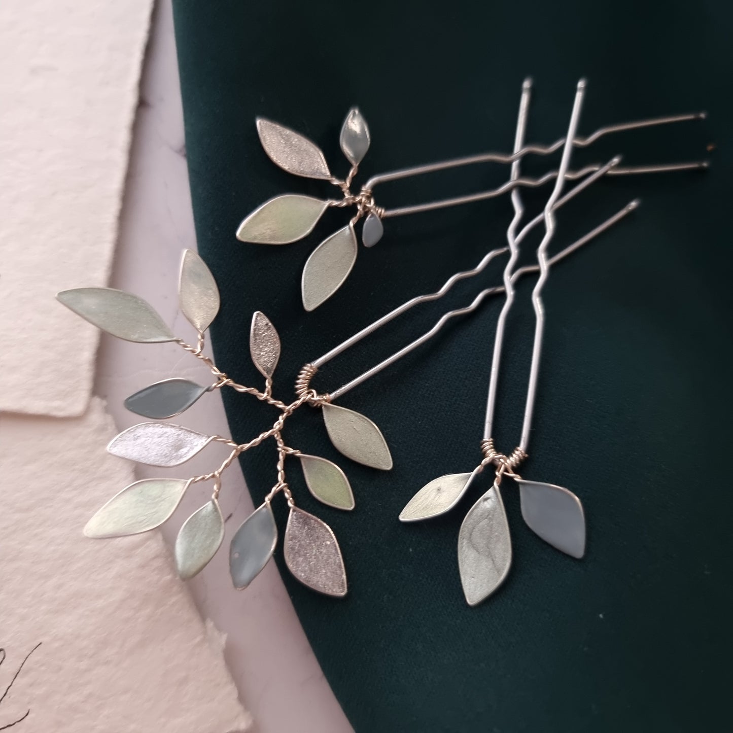 Enchanted Glass Hairpins Set of 3 in Silver