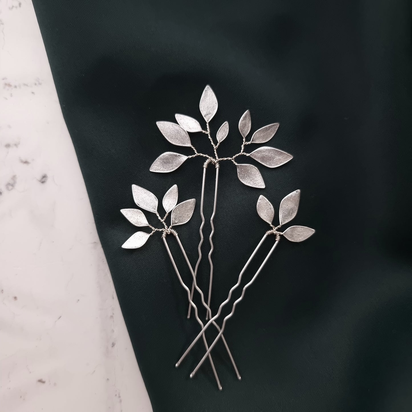 Enchanted Glass Hairpins Set of 3 in Silver