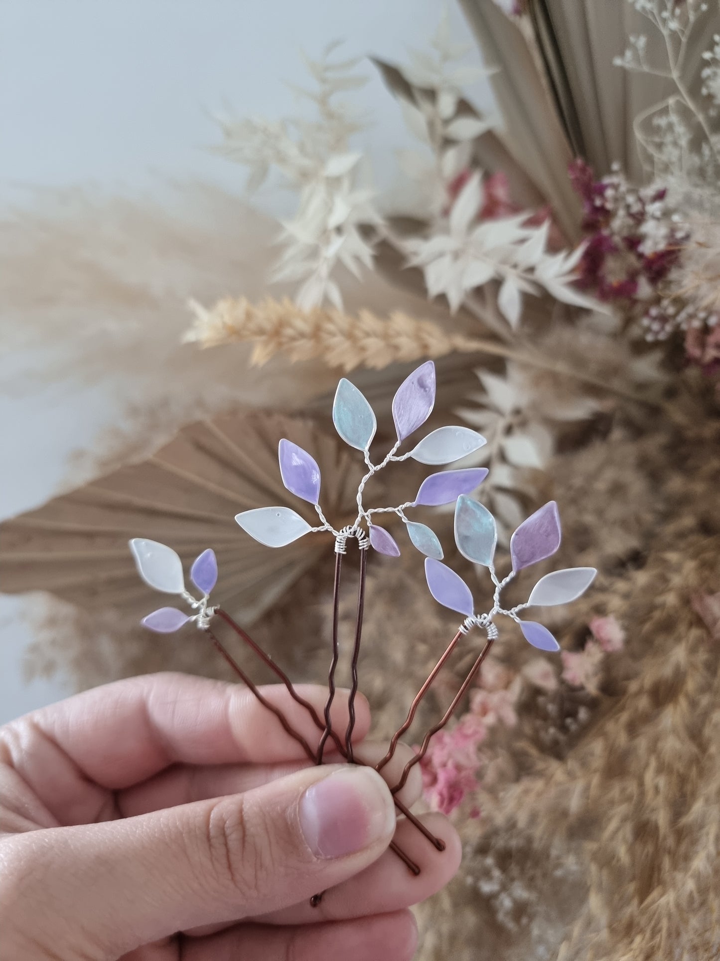 Enchanted Glass Hairpins Set of 3 in Silver