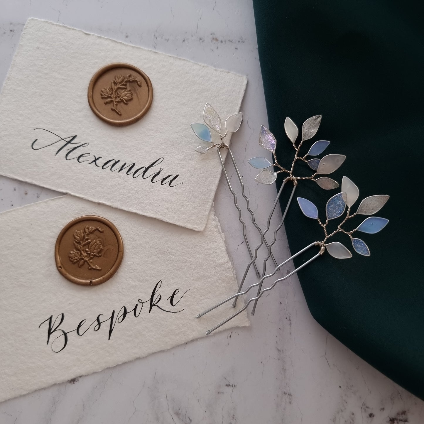 Enchanted Glass Hairpins Set of 3 in Silver