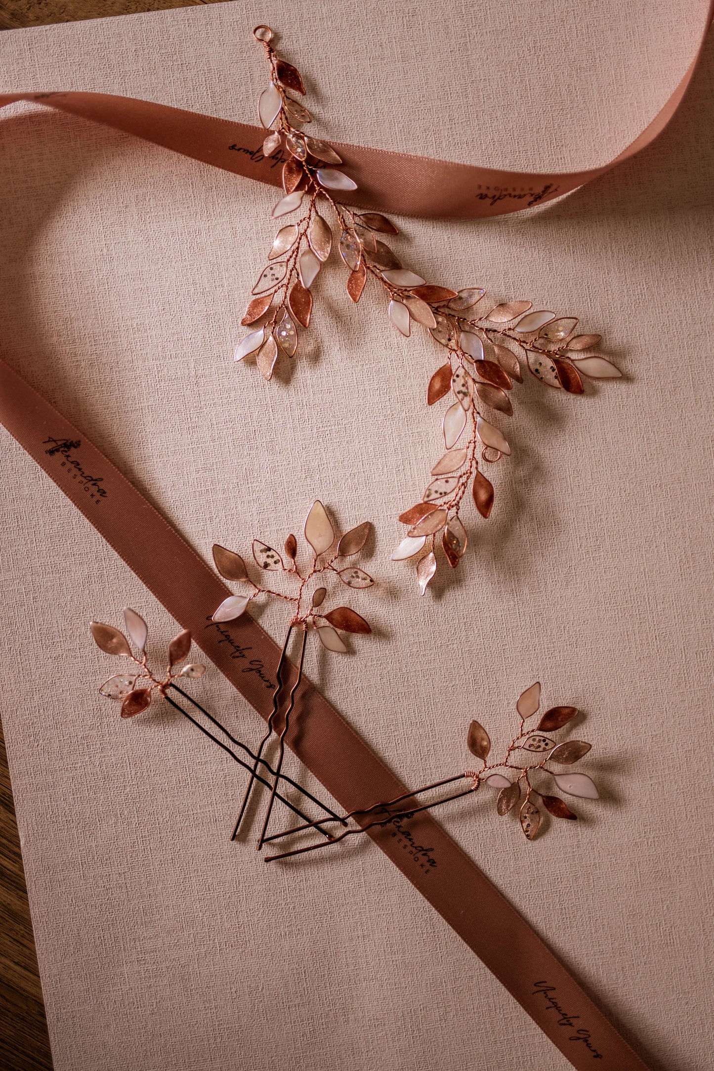 Enchanted Glass Hairpins Set of 3 in Rose Gold