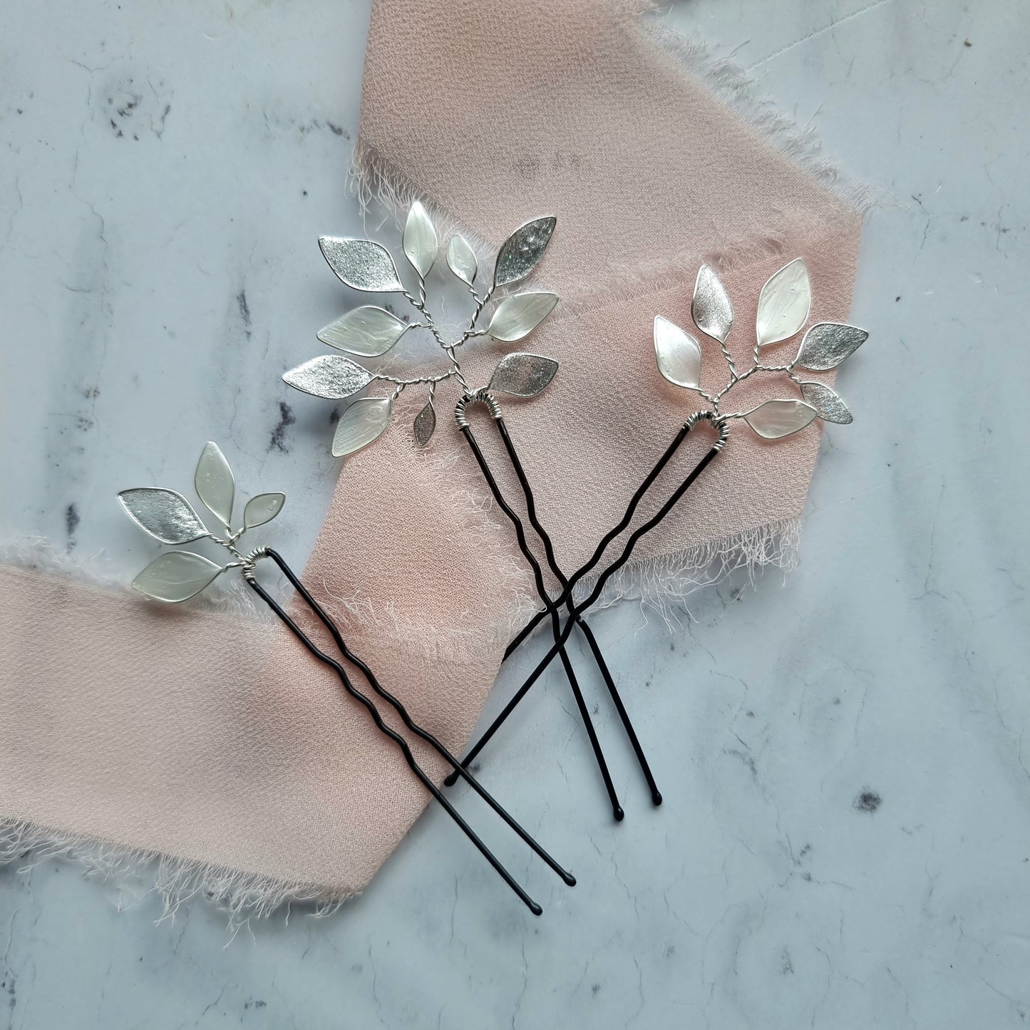 Enchanted Glass Hairpins Set of 3 in Silver