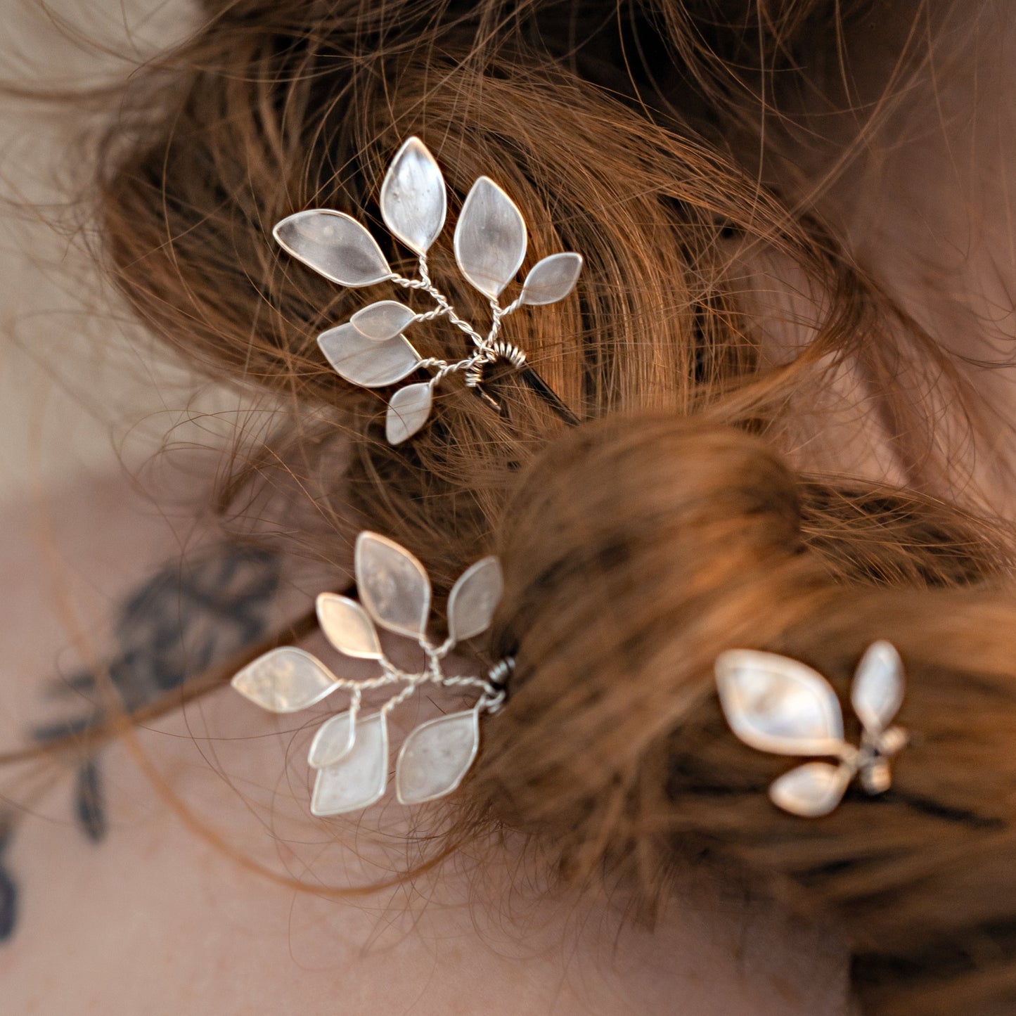 Enchanted Glass Hairpins Set of 3 in Silver