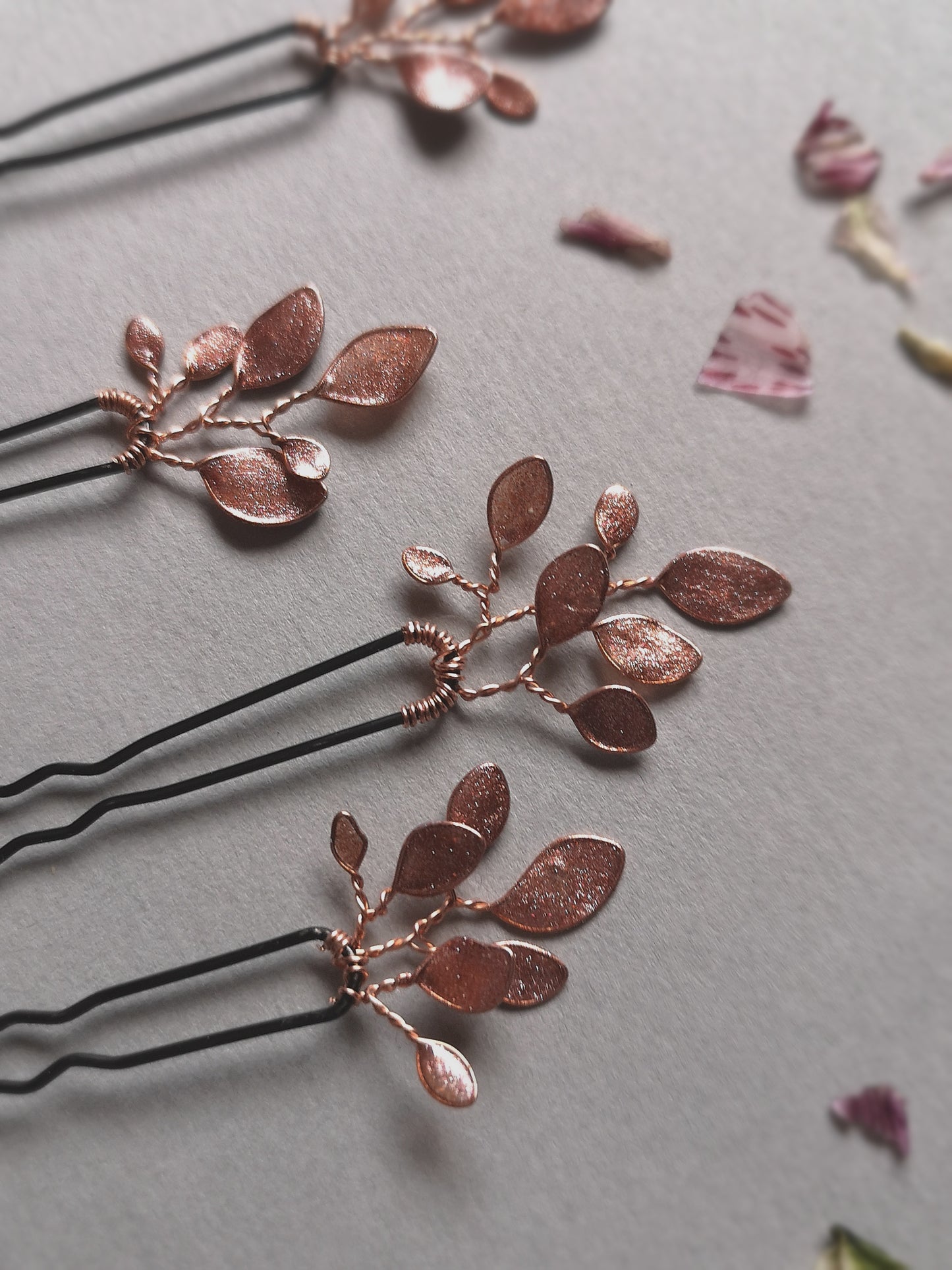Enchanted Glass Hairpins Set of 7 in Rose Gold