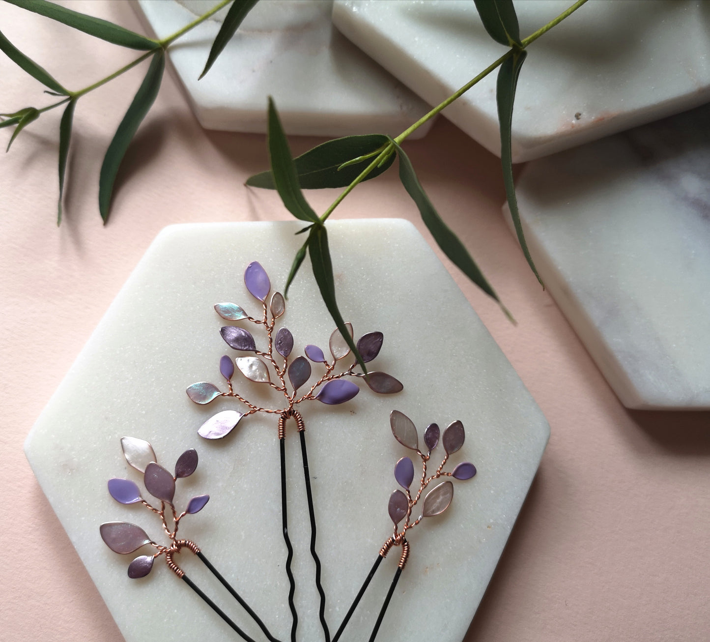 Enchanted Glass Hairpins Set of 3 in Rose Gold