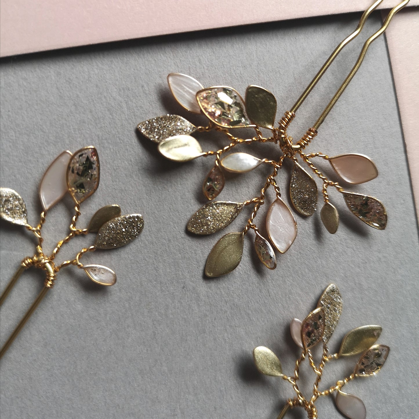 Enchanted Glass Hairpins Set of 7 in Gold