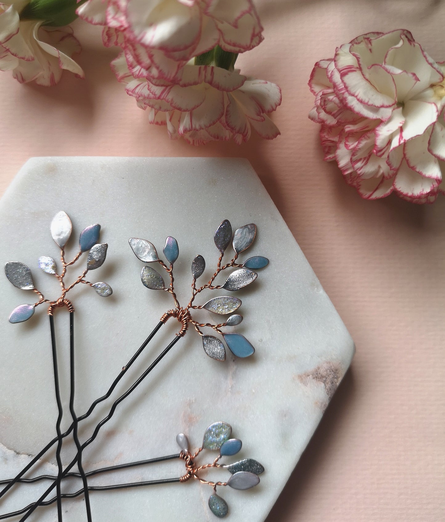 Enchanted Glass Hairpins Set of 3 in Rose Gold