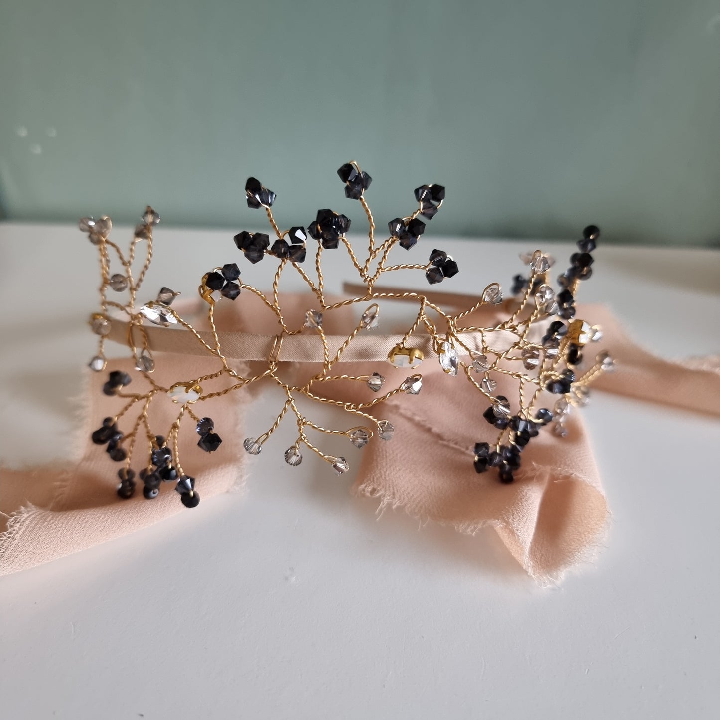 Smokey Crystal Headdress in Gold