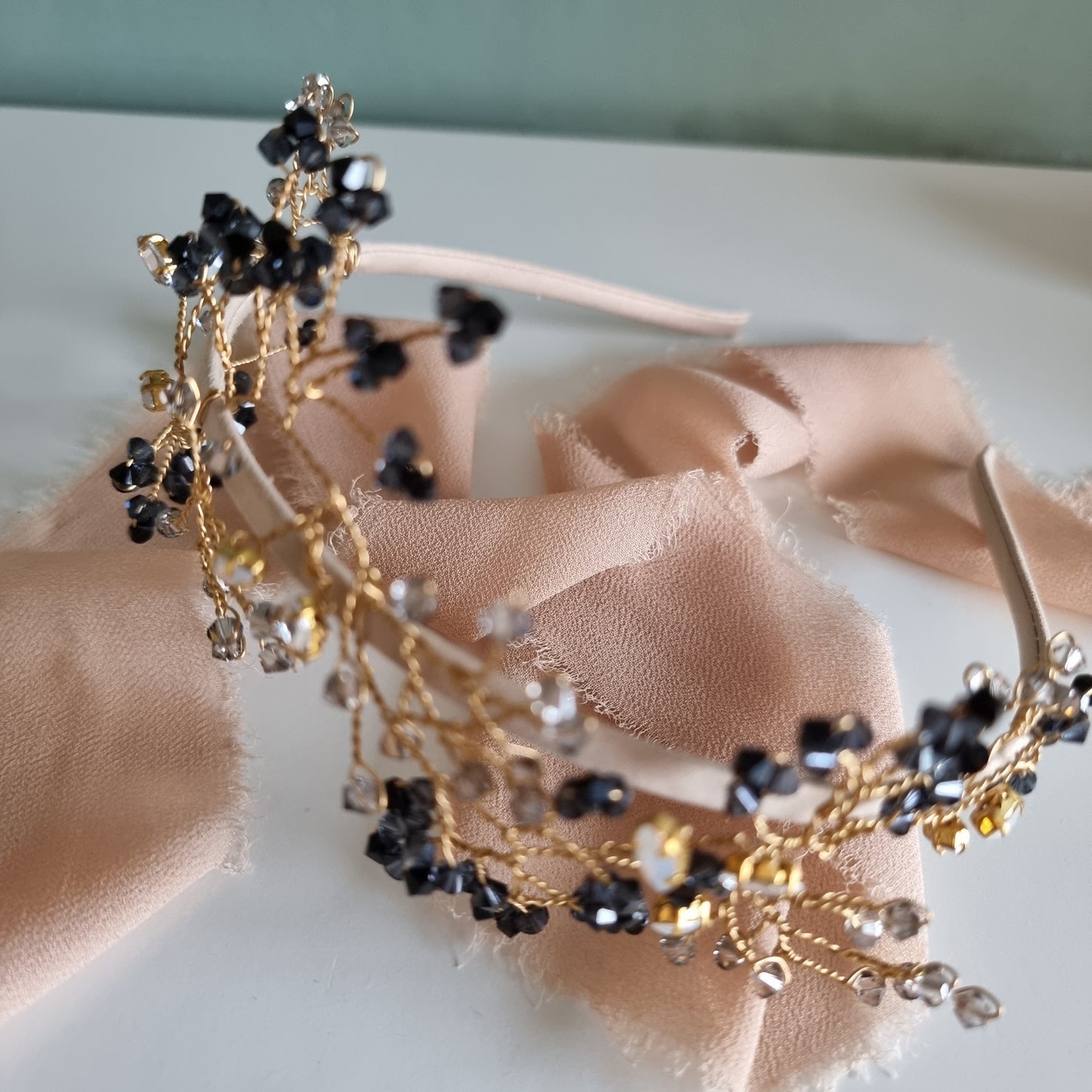 Smokey Crystal Headdress in Gold