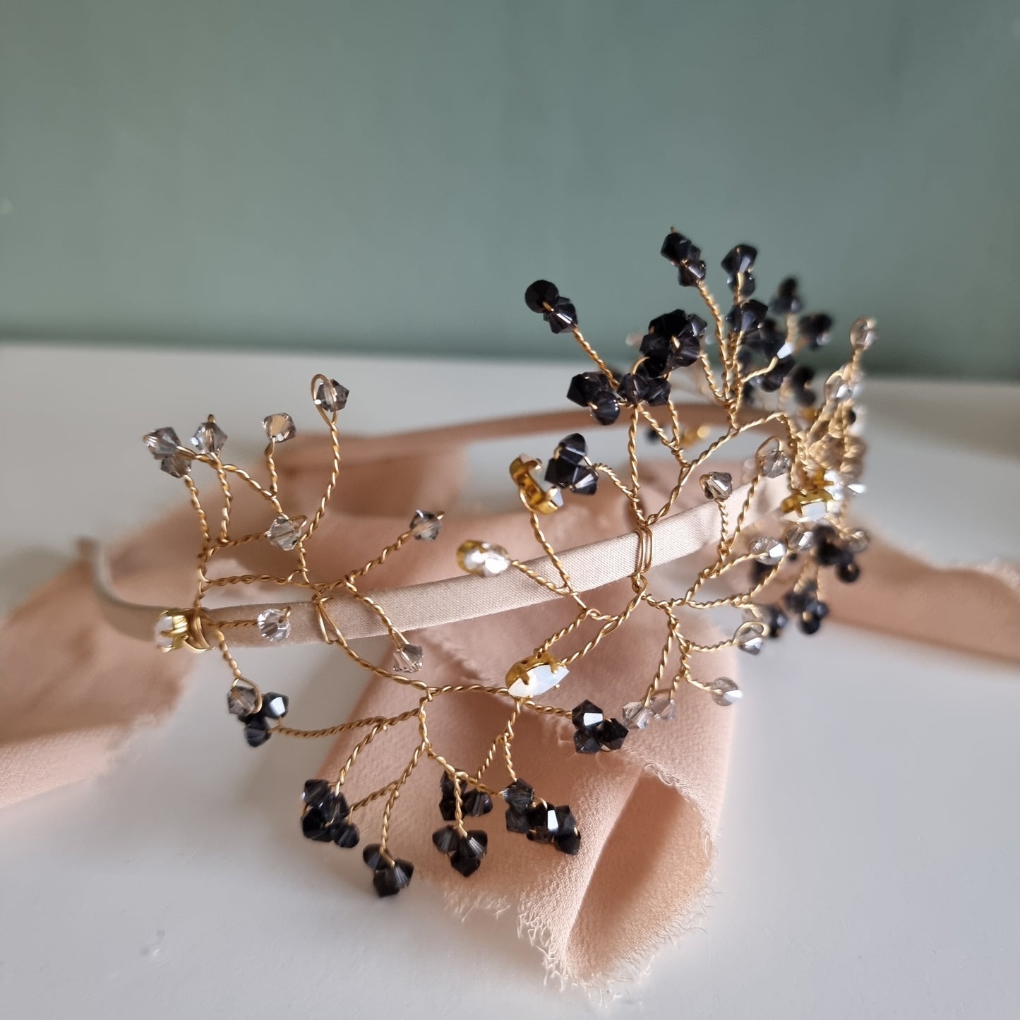 Smokey Crystal Headdress in Gold