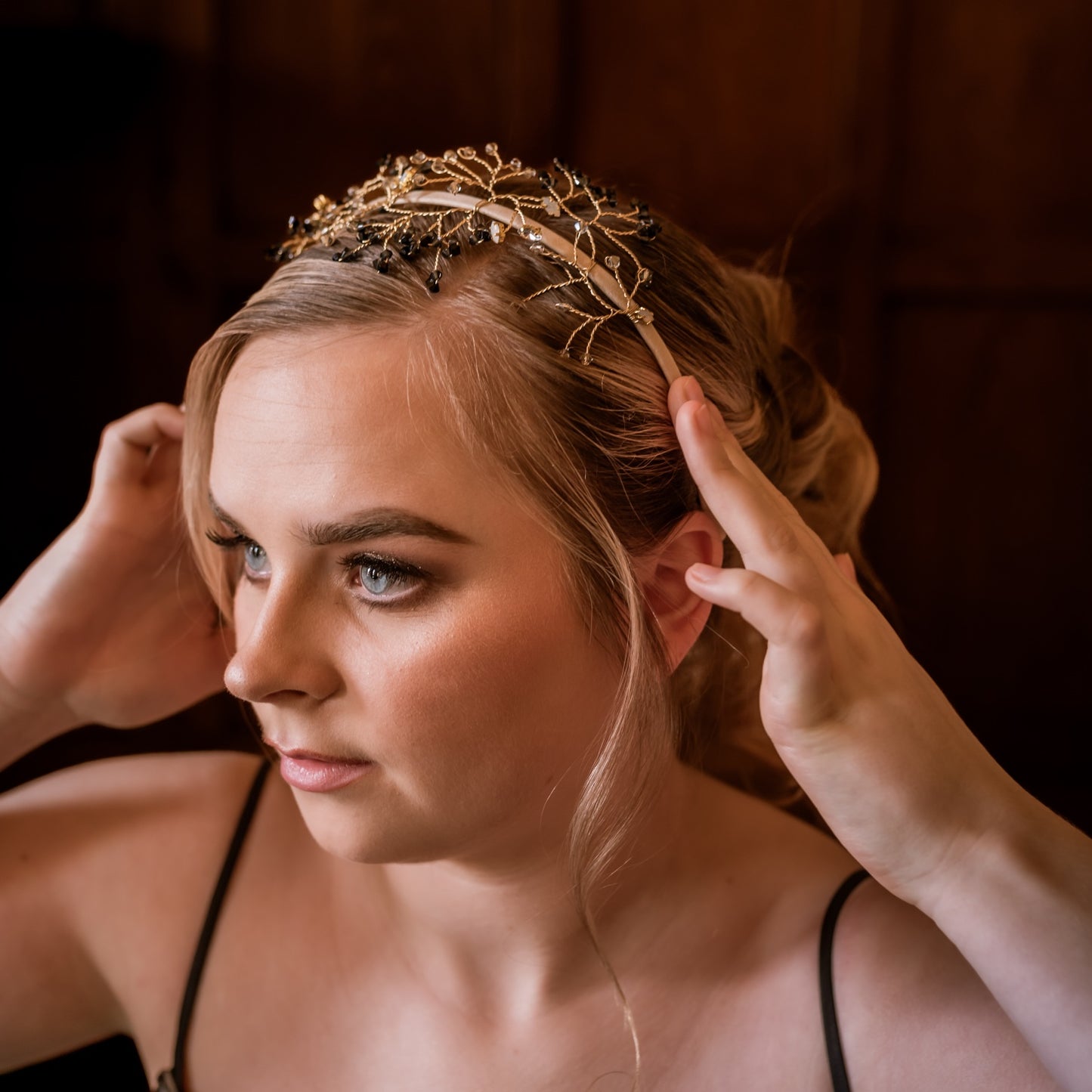 Smokey Crystal Headdress in Gold