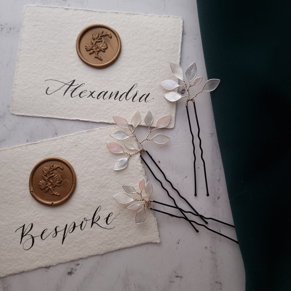Enchanted Glass Hairpins Set of 7 in Silver & Blush