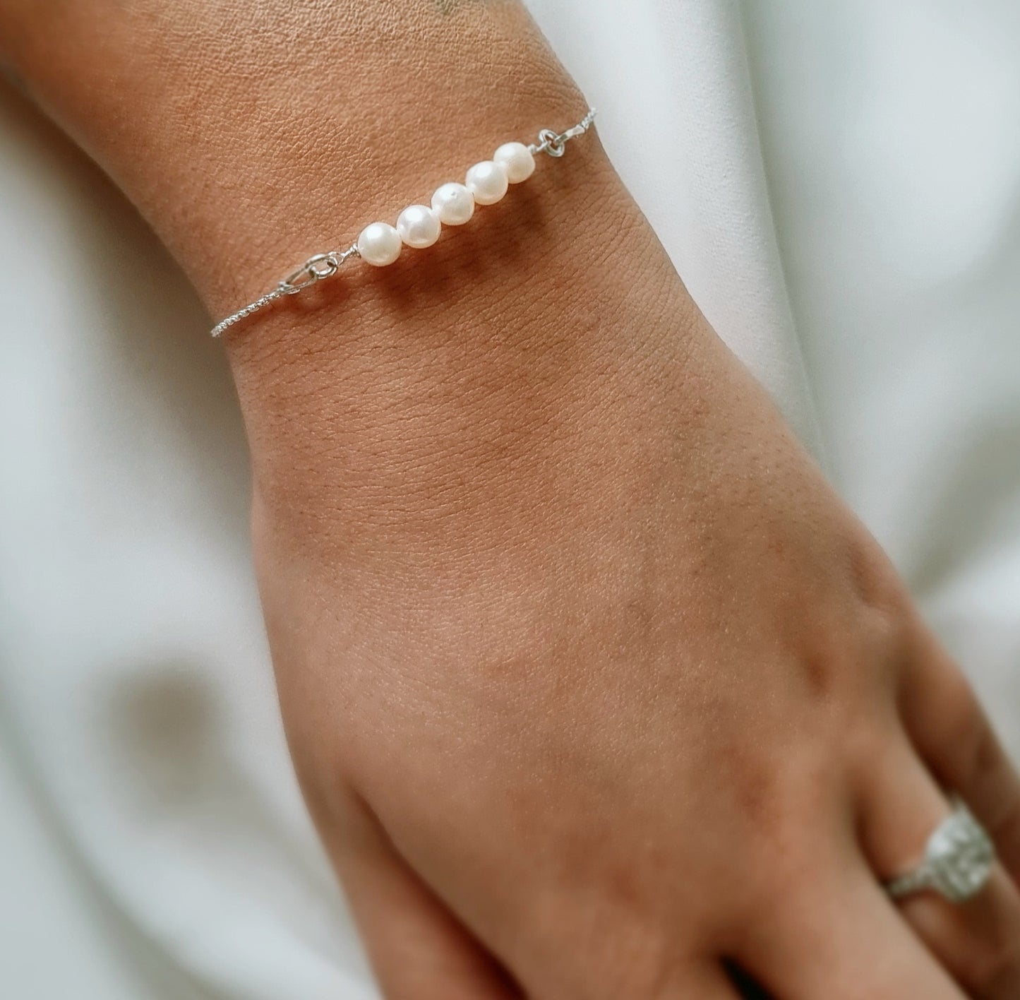 Silver Mini Pearl Chain Bracelet