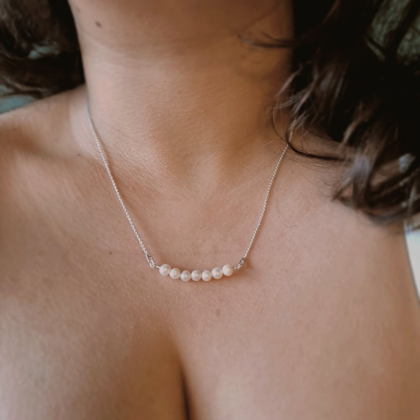 Silver Mini Pearl Chain Necklace