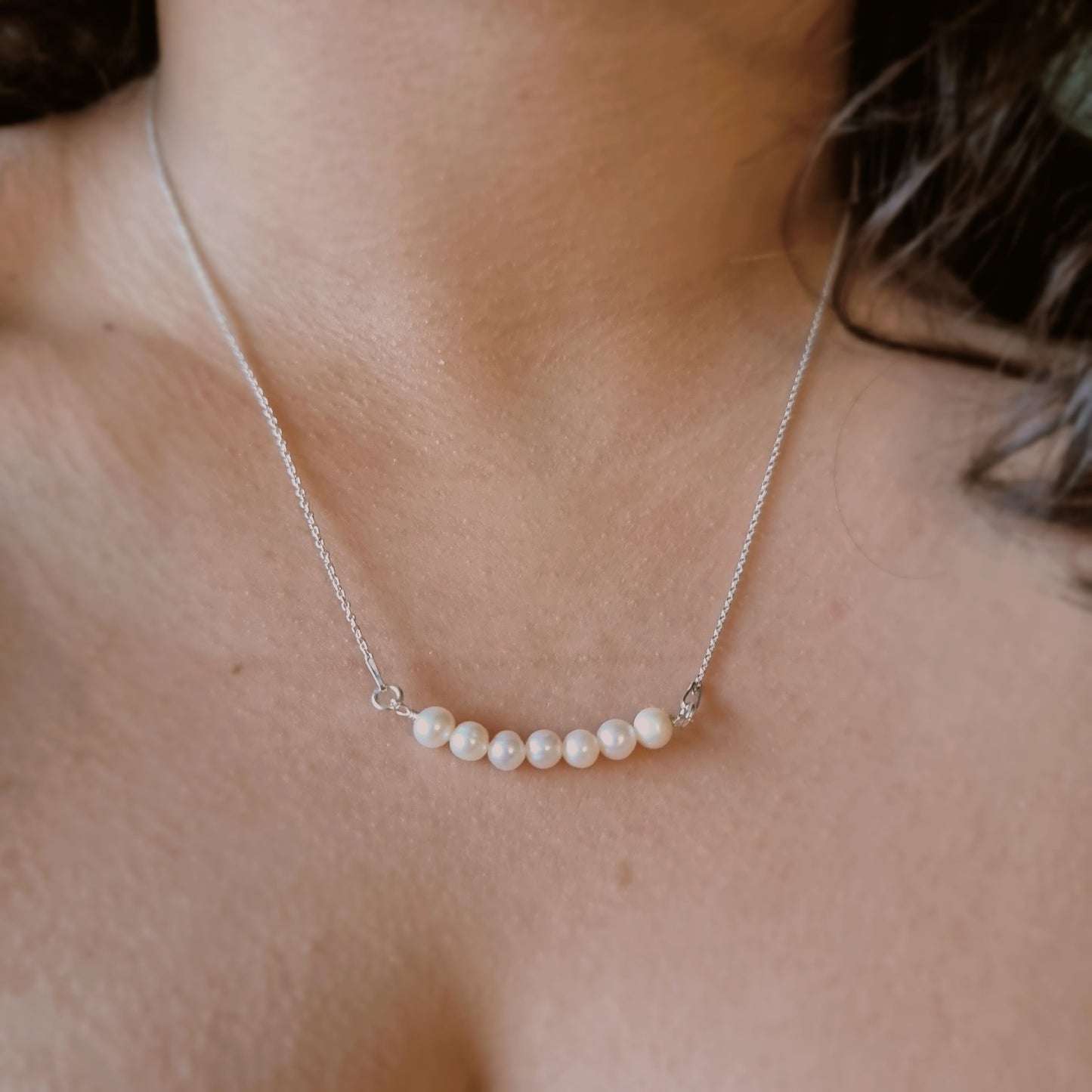 Silver Mini Pearl Chain Necklace