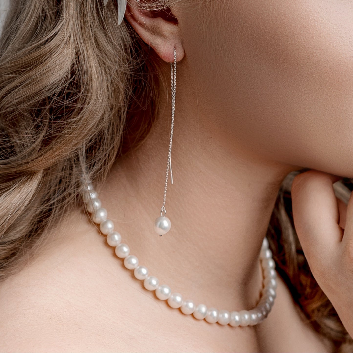 Pearl Drop Chain Earrings