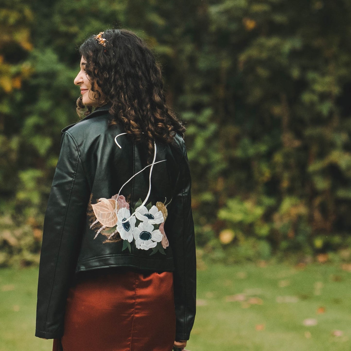 Custom Painted Jacket - Fully Customisable Initual & Flower Design