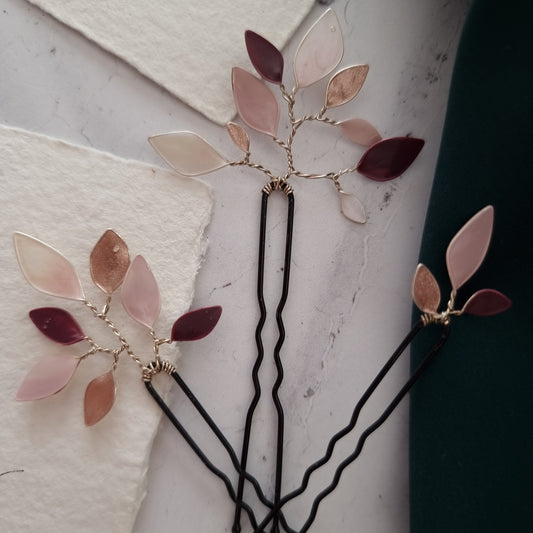 Enchanted Glass Hairpins Set of 3 in Silver & Dusky Rose