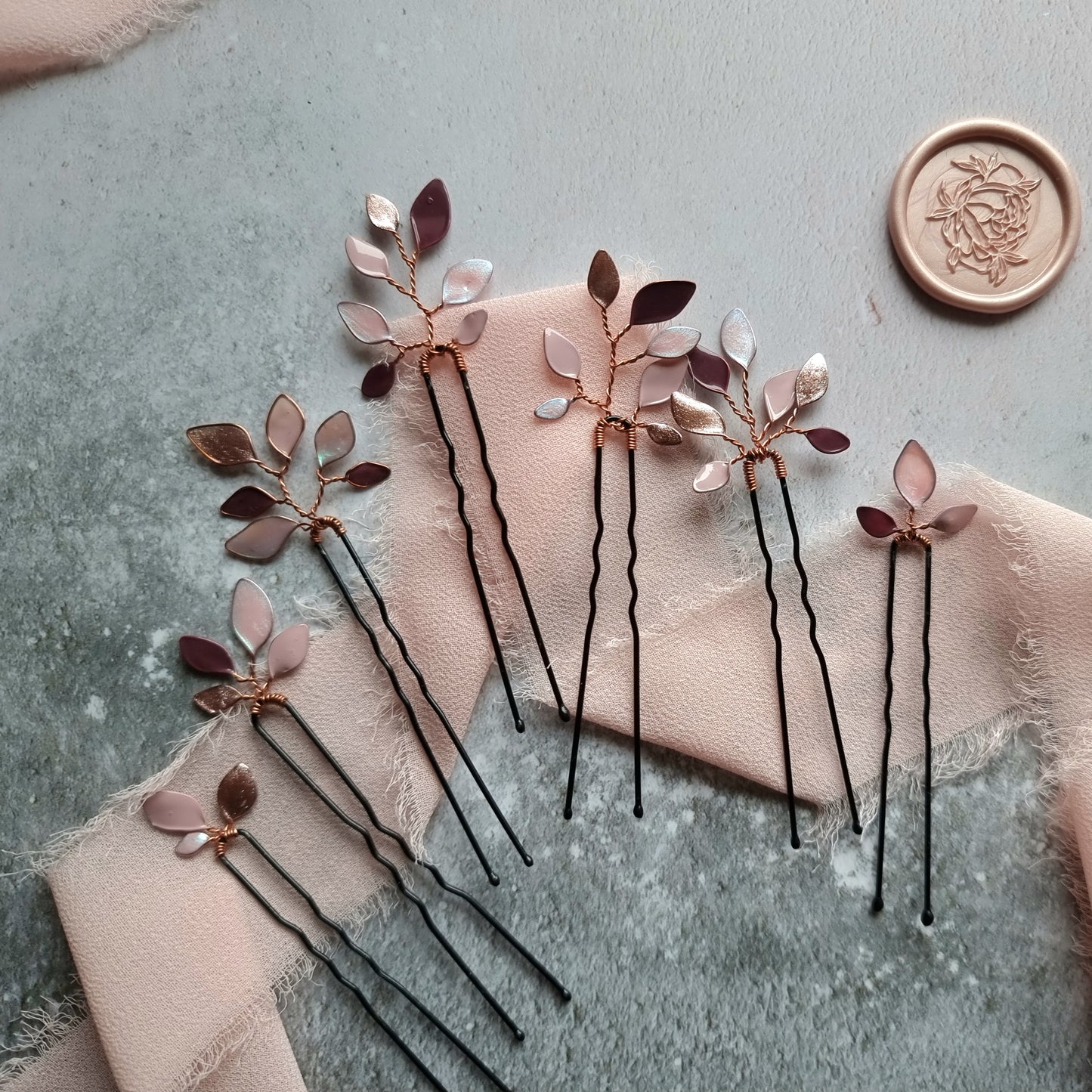 Enchanted Glass Hairpins Set of 7 in Rose Gold