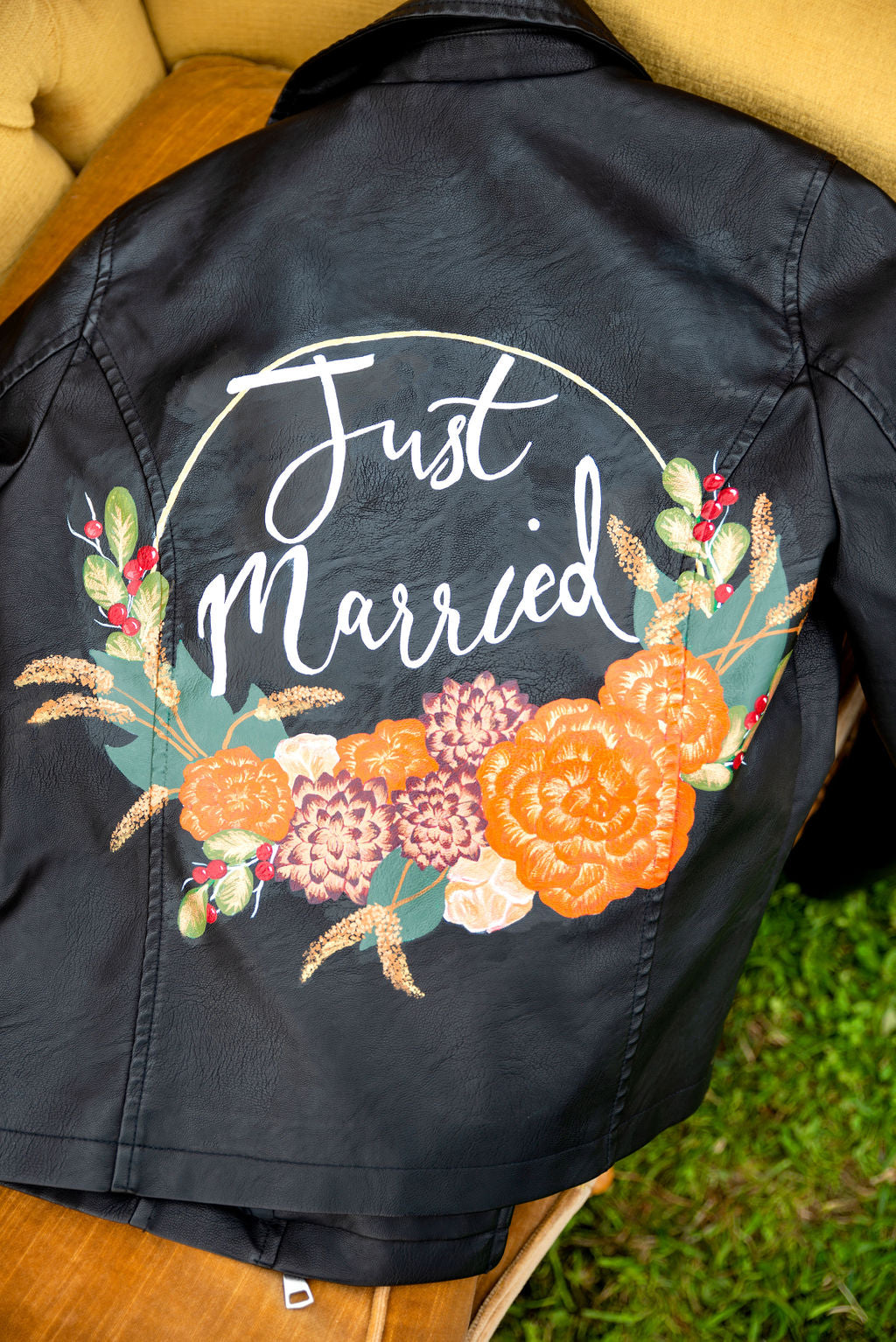 Custom Painted Jacket - Fully Customisable Half Floral Wreath Design