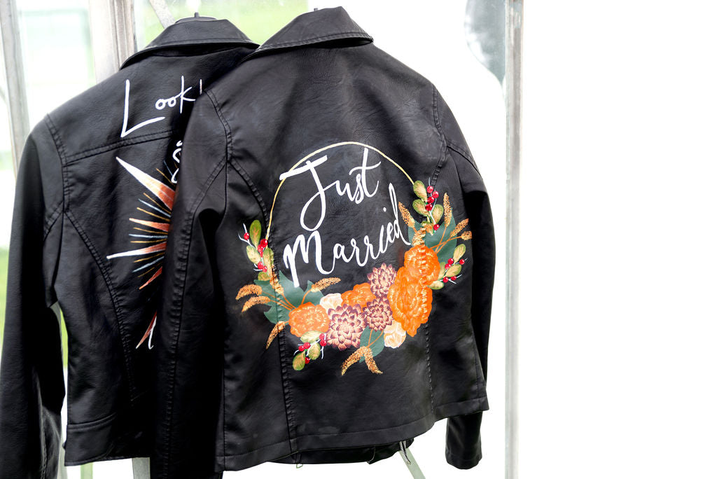 Custom Painted Jacket - Fully Customisable Half Floral Wreath Design