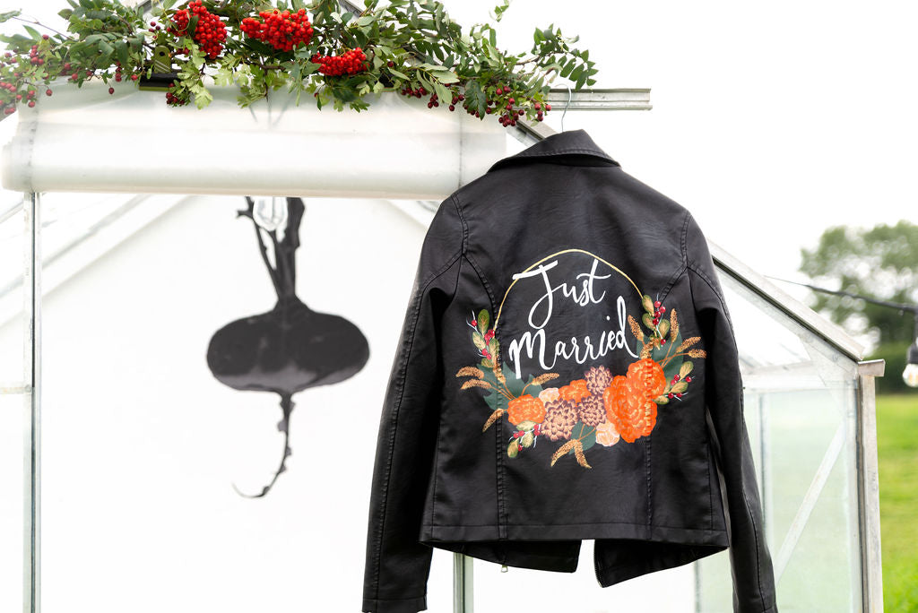 Custom Painted Jacket - Fully Customisable Half Floral Wreath Design