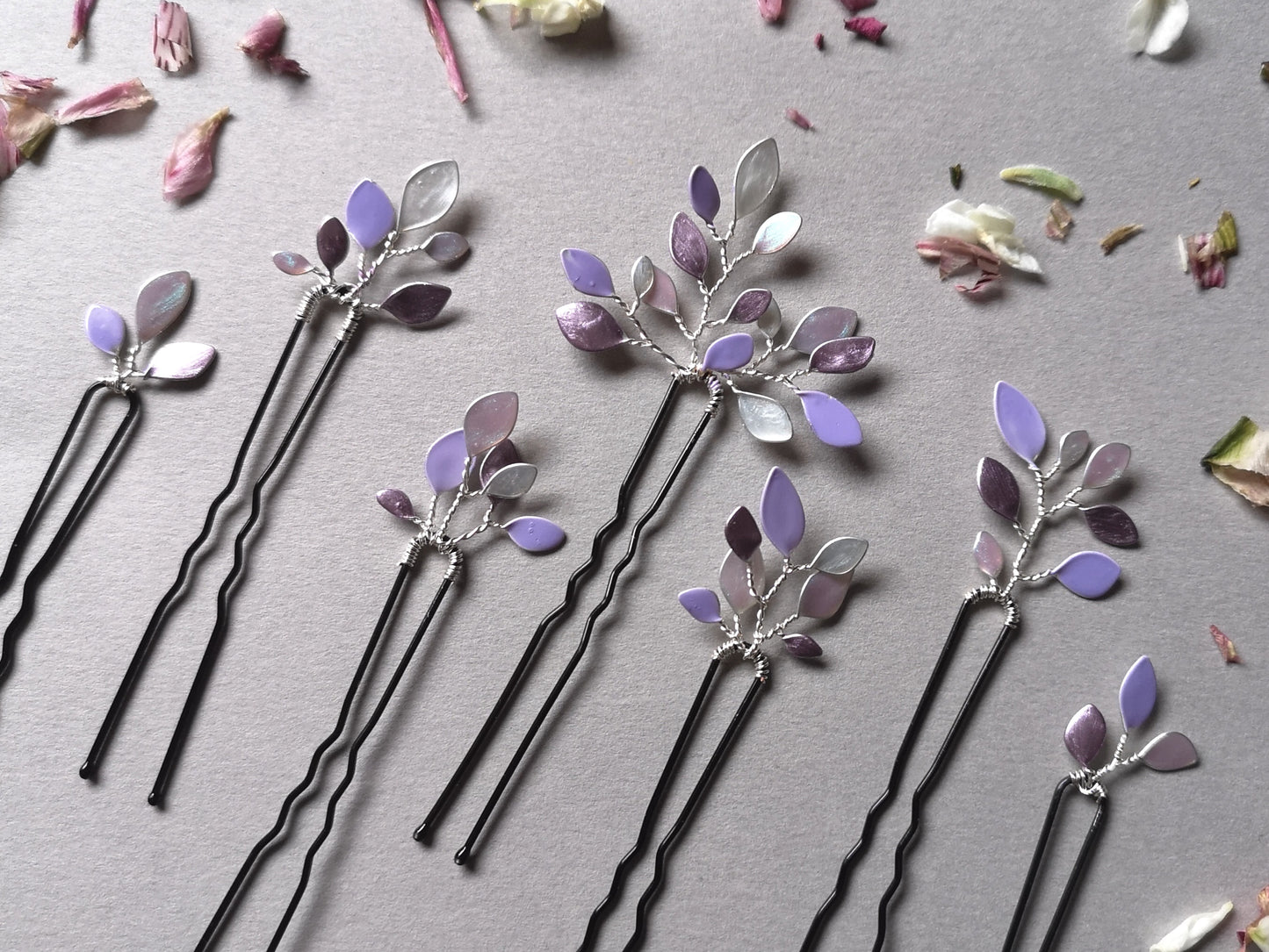 Enchanted Glass Hairpins Set of 7 in Silver