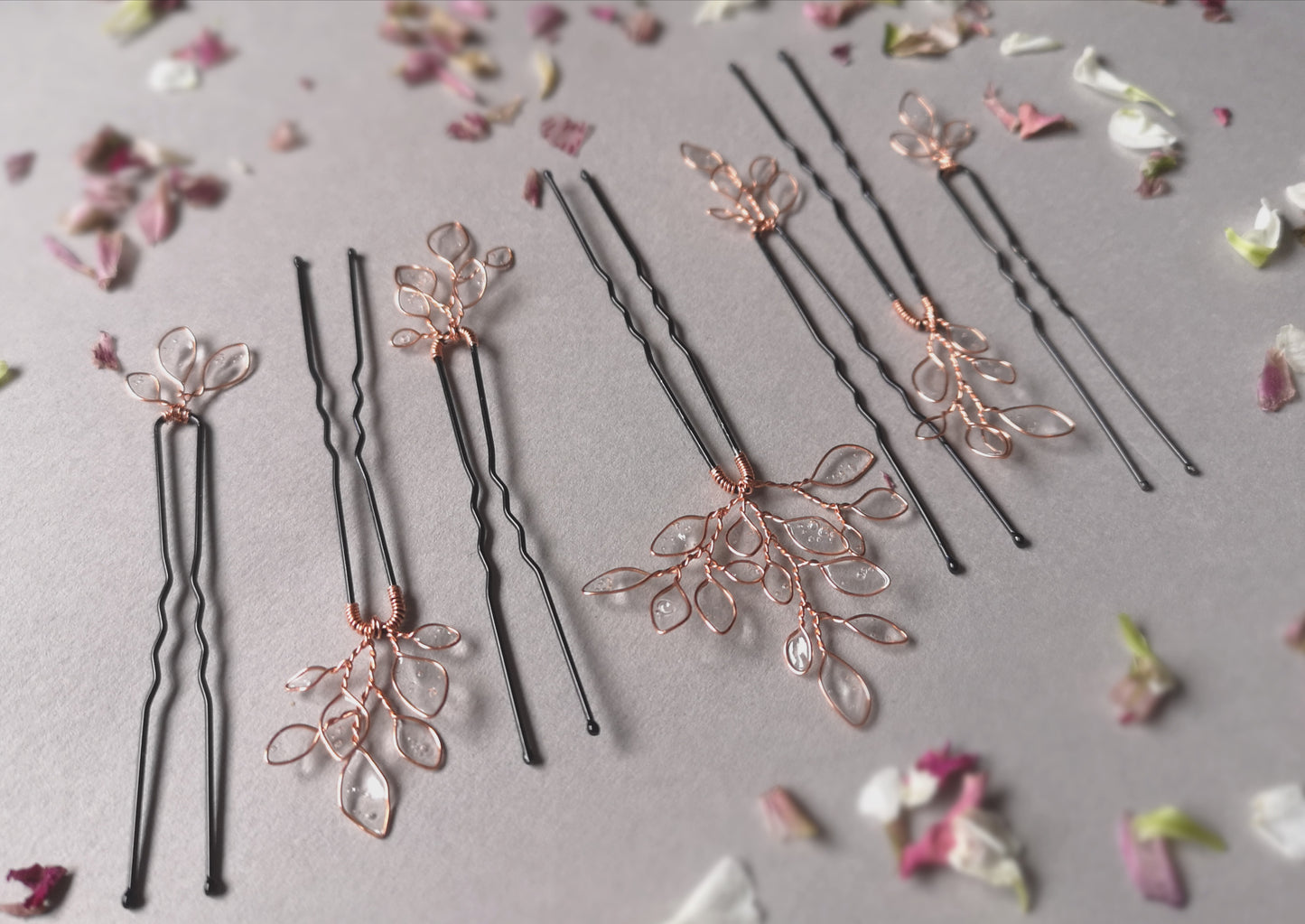 Enchanted Glass Hairpins Set of 7 in Rose Gold