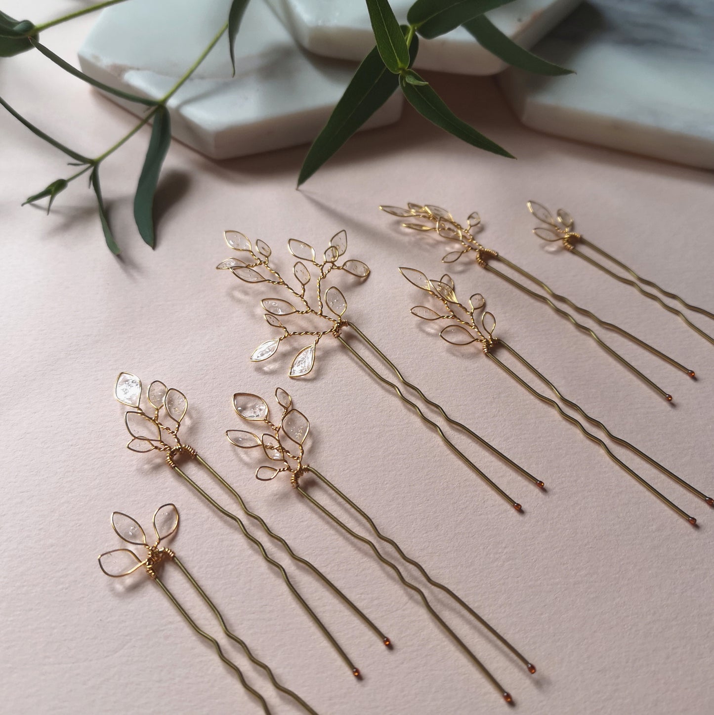 Enchanted Glass Hairpins Set of 7 in Gold