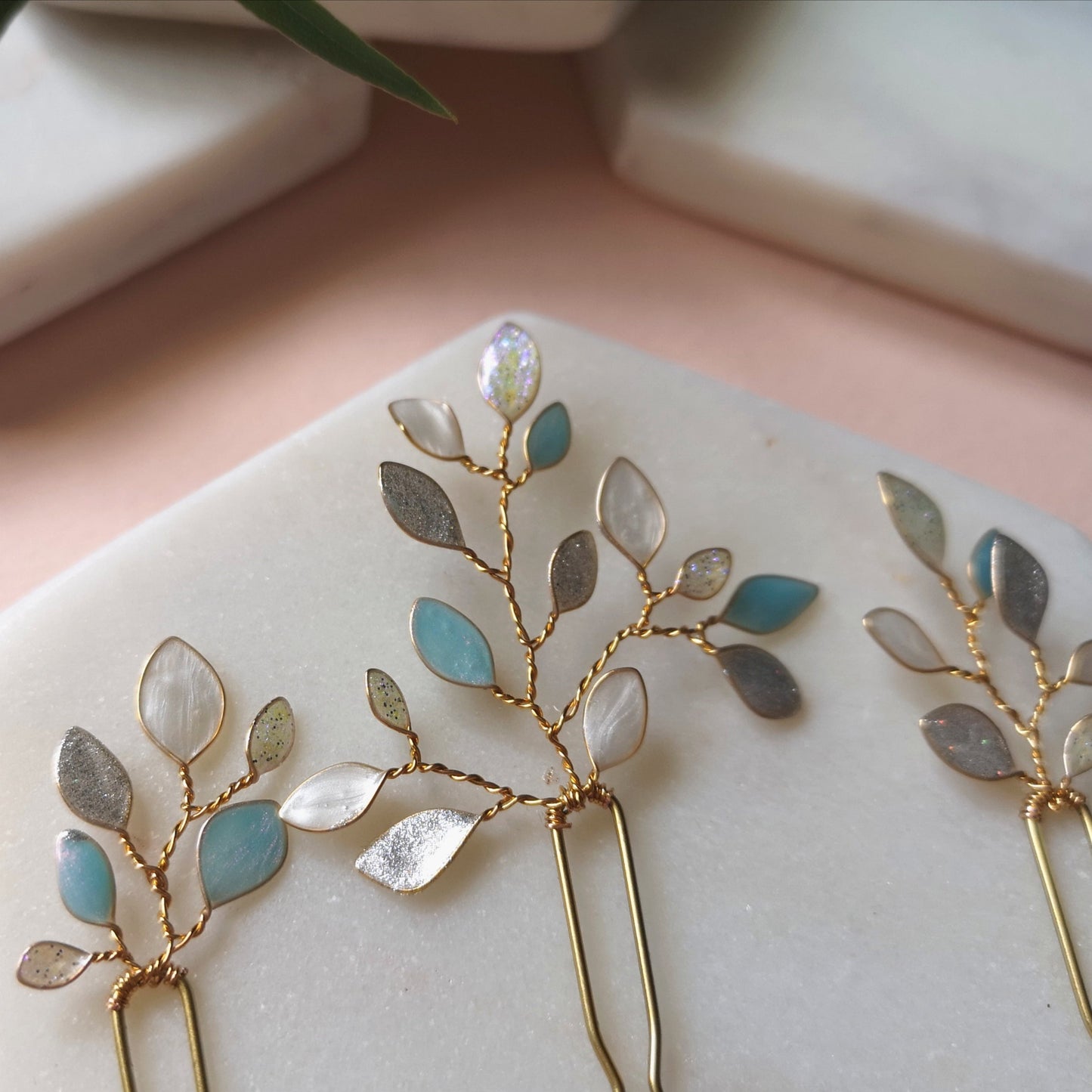 Enchanted Glass Hairpins Set of 3 in Gold