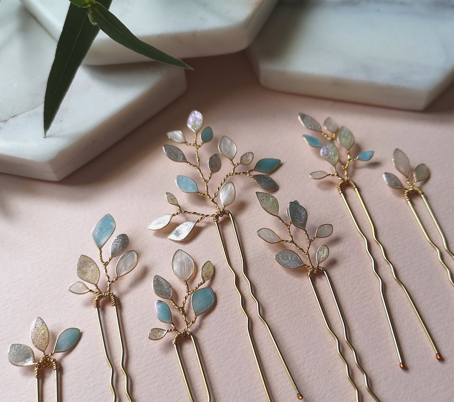 Enchanted Glass Hairpins Set of 7 in Gold