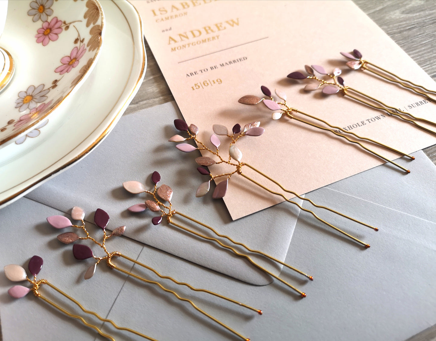 Enchanted Glass Hairpins Set of 7 in Gold