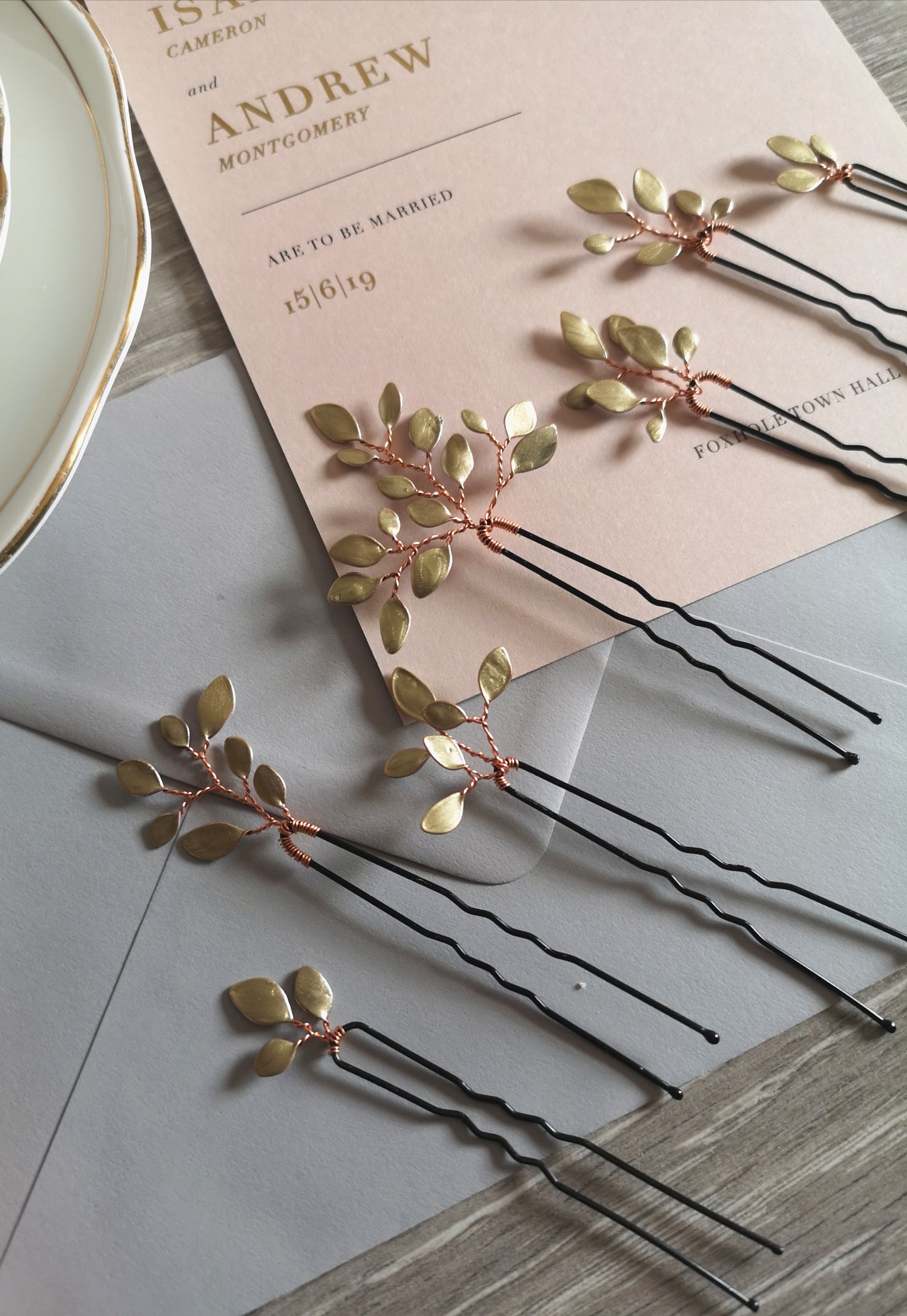 Enchanted Glass Hairpins Set of 7 in Rose Gold