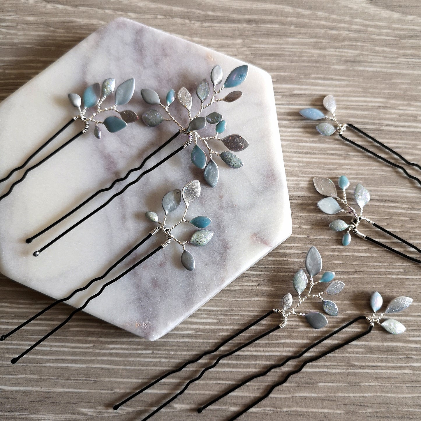 Enchanted Glass Hairpins Set of 7 in Silver