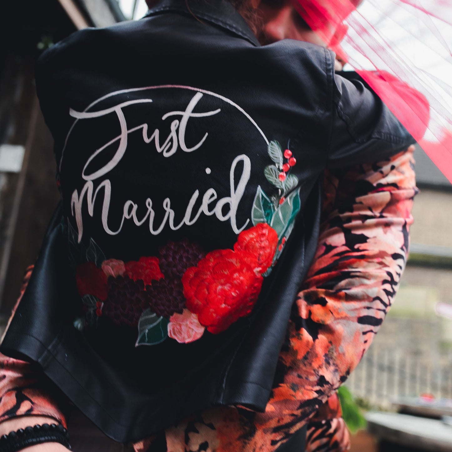 Custom Painted Jacket - Fully Customisable Half Floral Wreath Design